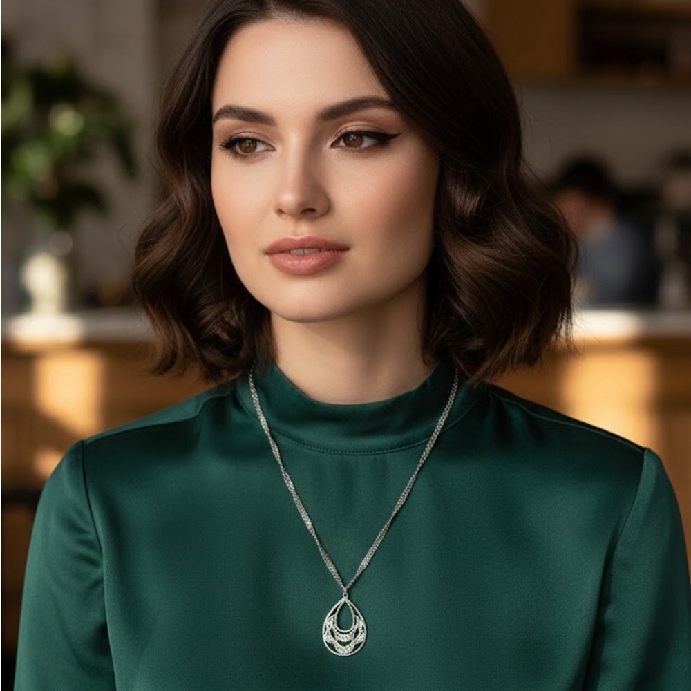 Oval Pendant Necklace Cubic Zirconia Multi Strand
